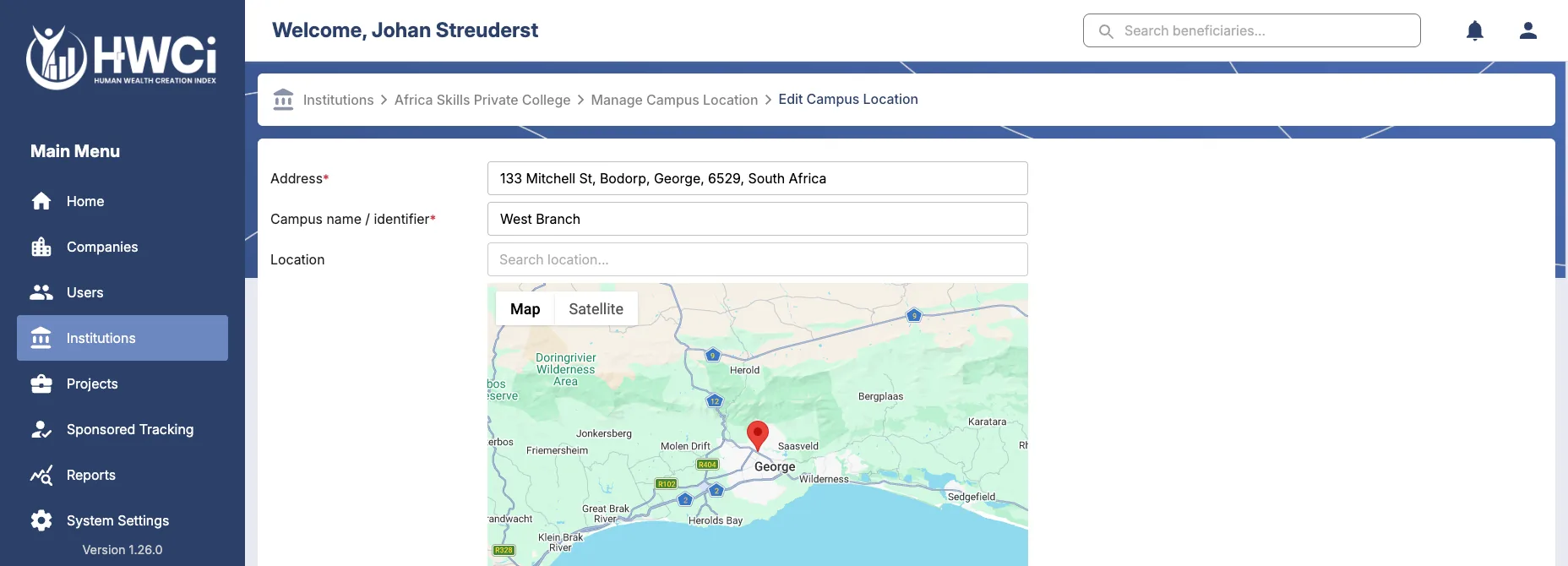 Editing a campus location with Google Maps