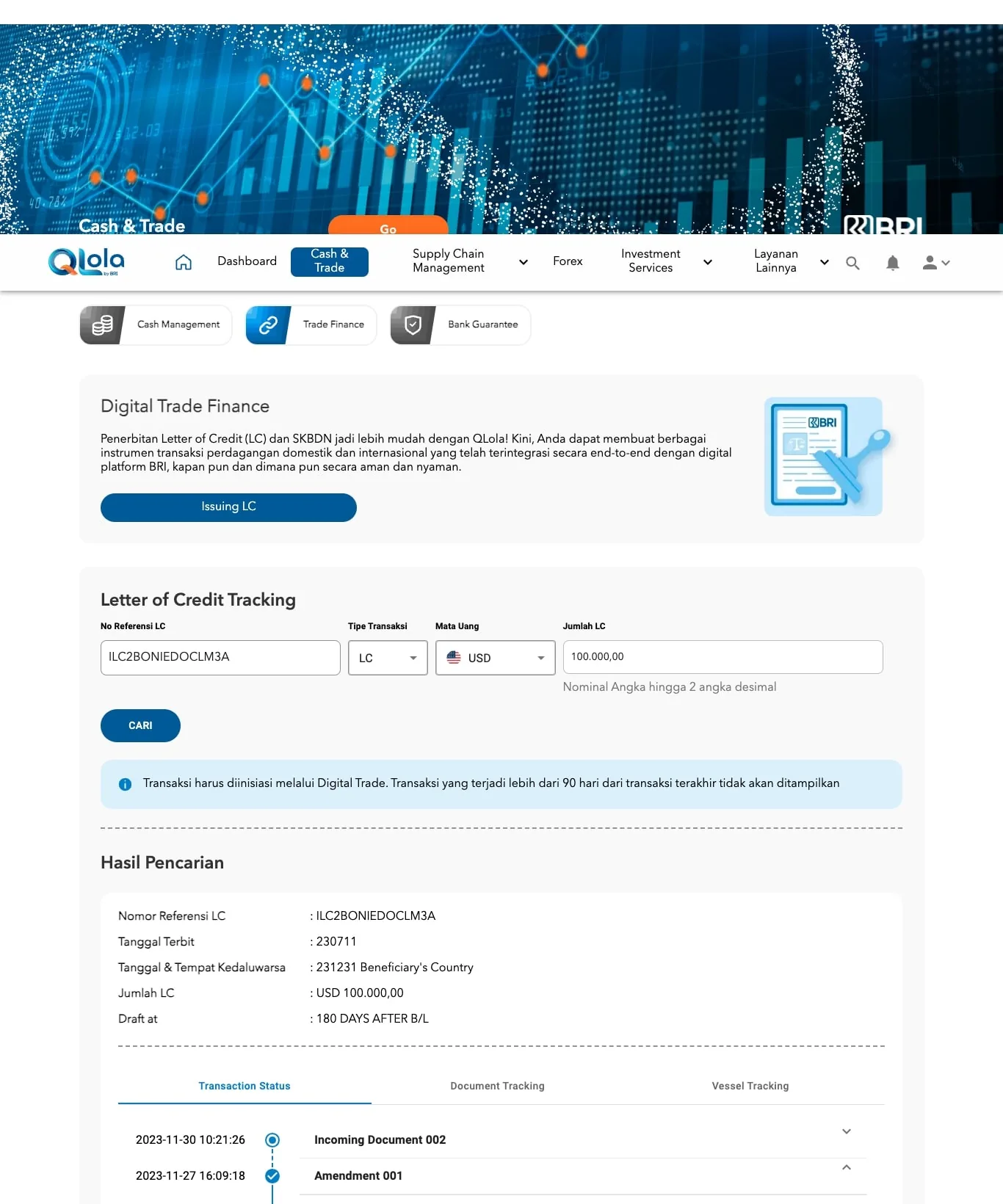 Qlola digital trade finance with Letter of Credit tracking
