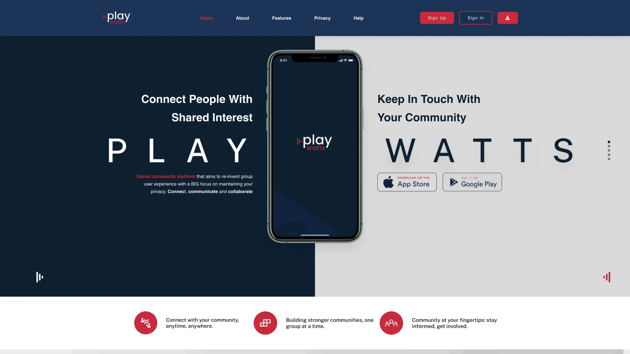 Playwatts marketing site hero: Connect people with shared interest